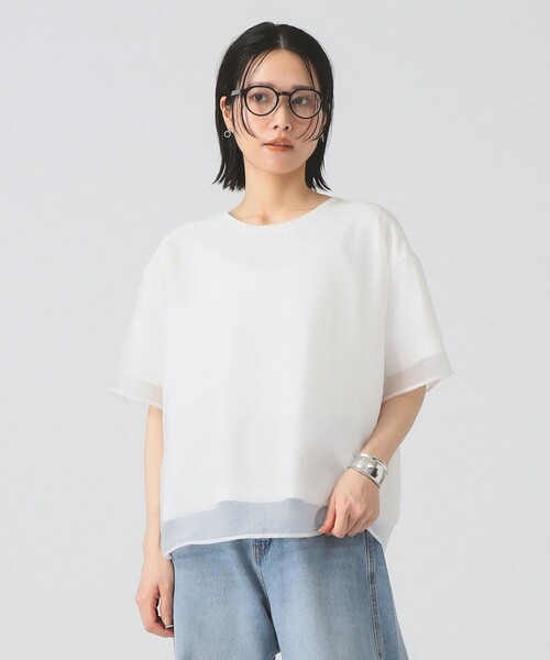 Ray BEAMS（レイビームス）の「オーガンジー レイヤード Tシャツ（Tシャツ/カットソー・レディース・ホワイト/ブラック・ONE SIZE）」の5枚目の写真