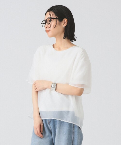 Ray BEAMS（レイビームス）の「オーガンジー レイヤード Tシャツ（Tシャツ/カットソー・レディース・ホワイト/ブラック・ONE SIZE）」の6枚目の写真