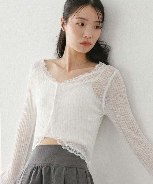 Heather(ヘザー)の「シアーレースカーディガン 573229(カーディガン/ボレロ・レディース・ブラック/グレー/オフホワイト/ピンク/ライトブルー/ブラウン・FREE)」の8枚目の写真