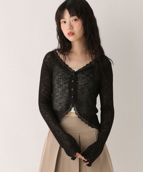 Heather(ヘザー)の「シアーレースカーディガン 573229(カーディガン/ボレロ・レディース・ブラック/グレー/オフホワイト/ピンク/ライトブルー/ブラウン・FREE)」の14枚目の写真