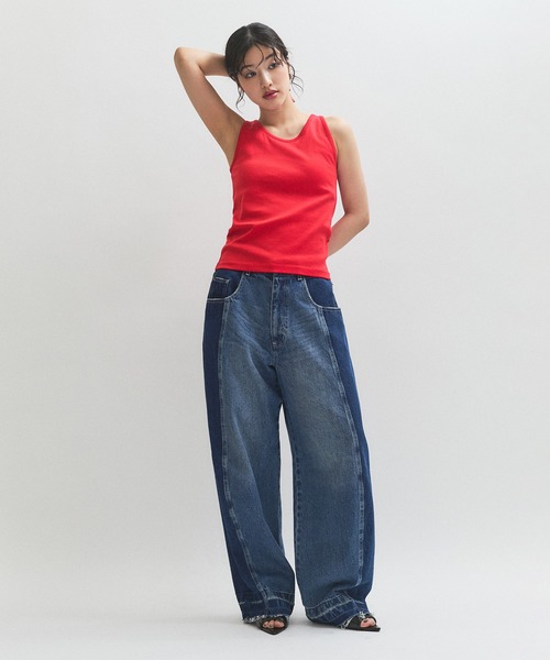 セール】【サステナブル】リメイクライクコントラストデニム（デニム