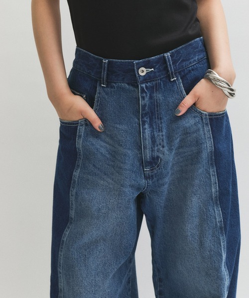 サステナブル】リメイクライクコントラストデニム（デニムパンツ
