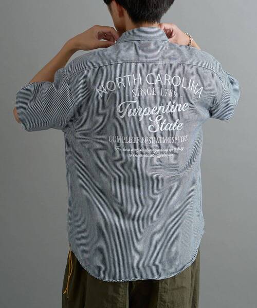 CRAFT STANDARD BOUTIQUE(クラフトスタンダードブティック)の「ヒッコリーストライプ刺繍入りワークシャツ(シャツ/ブラウス・メンズ・ネイビー/ホワイト・XL/M/L)」の13枚目の写真