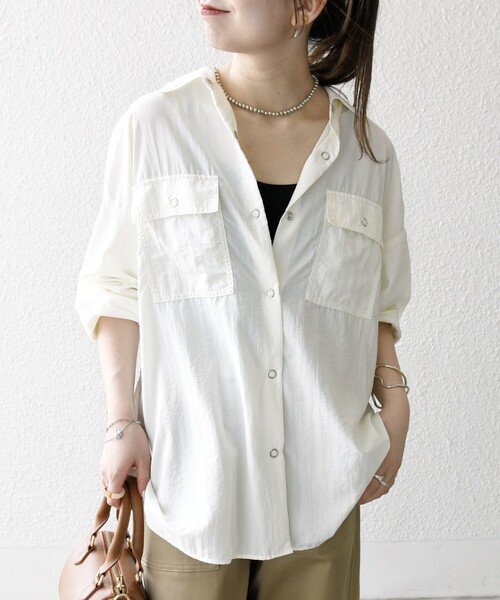 シップス エニィ（SHIPS any）/SHIPS any:〈多機能/洗濯機可能〉ナイロン タスラン ポケット ビッグ シャツ SHIPS any:〈多機能/洗濯機可能〉ナイロン タスラン ポケット ビッグ