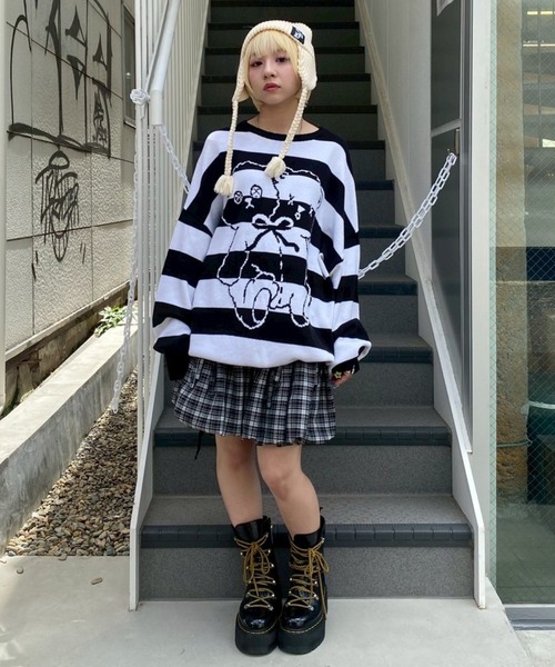 Candy Stripper（キャンディストリッパー）の「TWIN BEAR BORDER ニット（ニット/セーター・レディース・ブラウン/グレー/ブラック・FREE）」の9枚目の写真