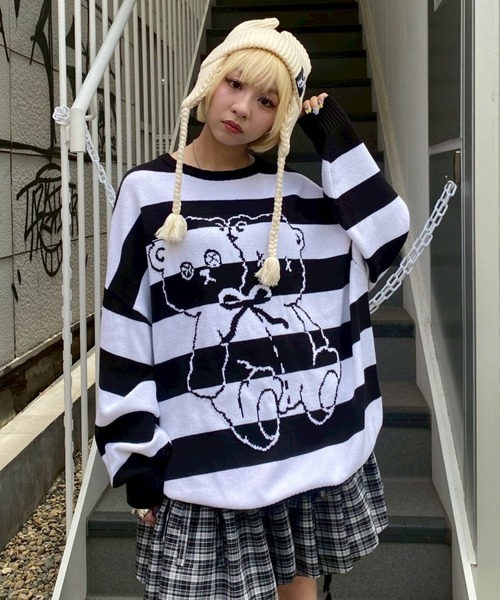 Candy Stripper（キャンディストリッパー）の「TWIN BEAR BORDER ニット（ニット/セーター・レディース・ブラウン/グレー/ブラック・FREE）」の8枚目の写真