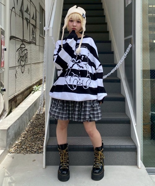 Candy Stripper（キャンディストリッパー）の「TWIN BEAR BORDER ニット（ニット/セーター・レディース・ブラウン/グレー/ブラック・FREE）」の10枚目の写真