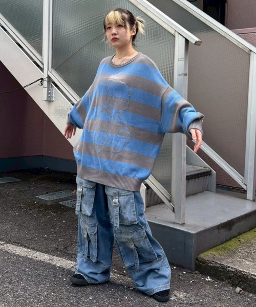 Candy Stripper（キャンディストリッパー）の「TWIN BEAR BORDER ニット（ニット/セーター・レディース・ブラウン/グレー/ブラック・FREE）」の15枚目の写真