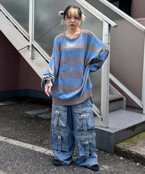 Candy Stripper（キャンディストリッパー）の「TWIN BEAR BORDER ニット（ニット/セーター・レディース・ブラウン/グレー/ブラック・FREE）」の14枚目の写真