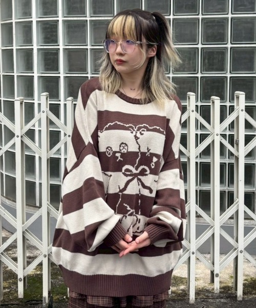 Candy Stripper（キャンディストリッパー）の「TWIN BEAR BORDER ニット（ニット/セーター・レディース・ブラウン/グレー/ブラック・FREE）」の17枚目の写真