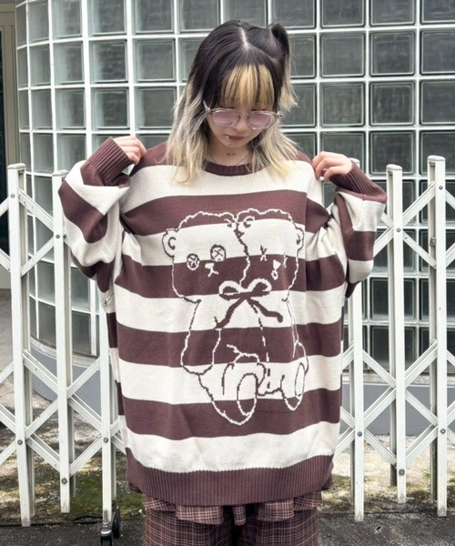 Candy Stripper（キャンディストリッパー）の「TWIN BEAR BORDER ニット（ニット/セーター・レディース・ブラウン/グレー/ブラック・FREE）」の18枚目の写真
