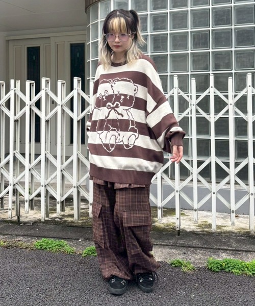 Candy Stripper（キャンディストリッパー）の「TWIN BEAR BORDER ニット（ニット/セーター・レディース・ブラウン/グレー/ブラック・FREE）」の21枚目の写真