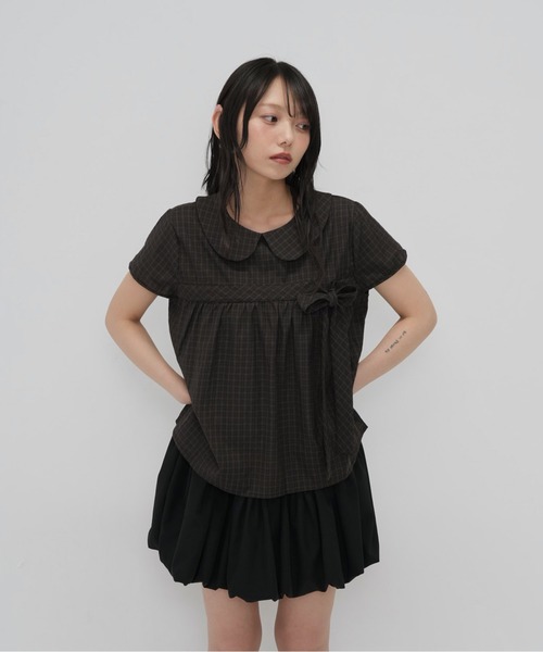 Enewd nina（エニュードニーナ）の「襟付き チェック　リボン ブラウス トップス（Tシャツ/カットソー・レディース・ブラウン/カーキ・FREE）」の22枚目の写真