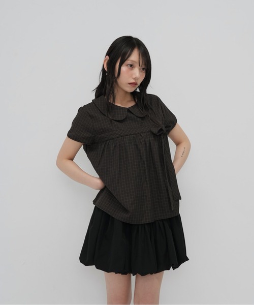 Enewd nina（エニュードニーナ）の「襟付き チェック　リボン ブラウス トップス（Tシャツ/カットソー・レディース・ブラウン/カーキ・FREE）」の20枚目の写真