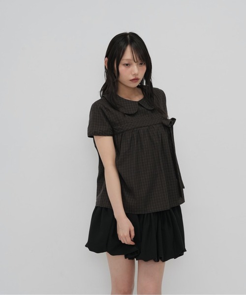 Enewd nina（エニュードニーナ）の「襟付き チェック　リボン ブラウス トップス（Tシャツ/カットソー・レディース・ブラウン/カーキ・FREE）」の19枚目の写真