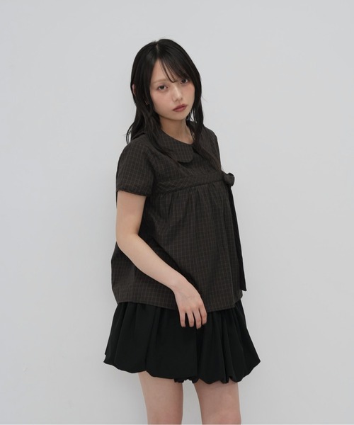 Enewd nina（エニュードニーナ）の「襟付き チェック　リボン ブラウス トップス（Tシャツ/カットソー・レディース・ブラウン/カーキ・FREE）」の18枚目の写真