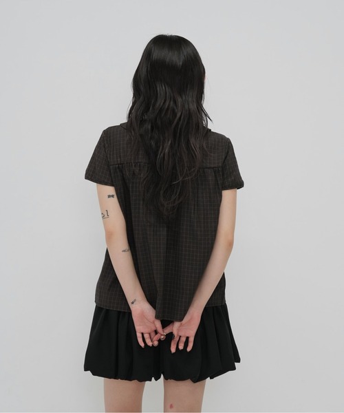 Enewd nina（エニュードニーナ）の「襟付き チェック　リボン ブラウス トップス（Tシャツ/カットソー・レディース・ブラウン/カーキ・FREE）」の10枚目の写真