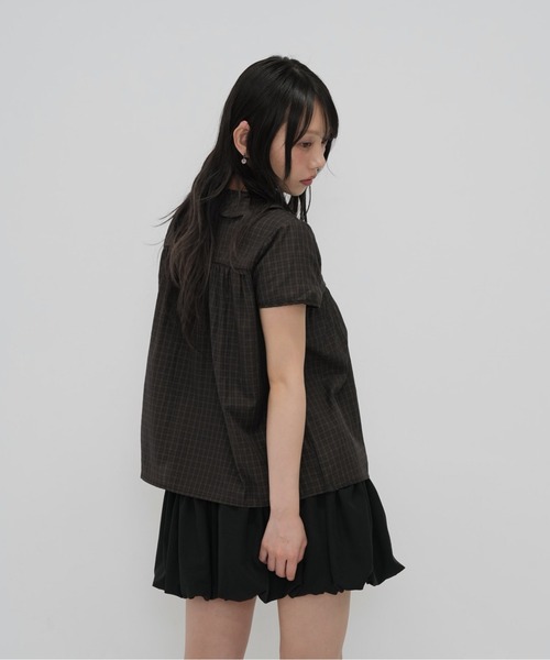 Enewd nina（エニュードニーナ）の「襟付き チェック　リボン ブラウス トップス（Tシャツ/カットソー・レディース・ブラウン/カーキ・FREE）」の5枚目の写真