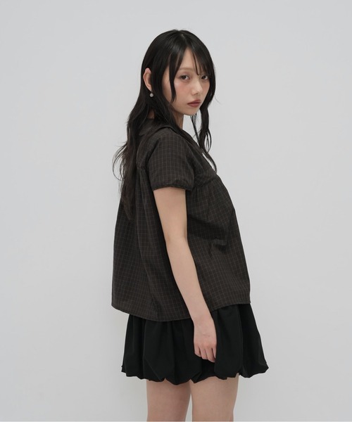 Enewd nina（エニュードニーナ）の「襟付き チェック　リボン ブラウス トップス（Tシャツ/カットソー・レディース・ブラウン/カーキ・FREE）」の4枚目の写真