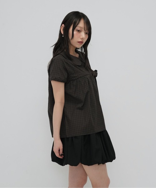 Enewd nina（エニュードニーナ）の「襟付き チェック　リボン ブラウス トップス（Tシャツ/カットソー・レディース・ブラウン/カーキ・FREE）」の3枚目の写真