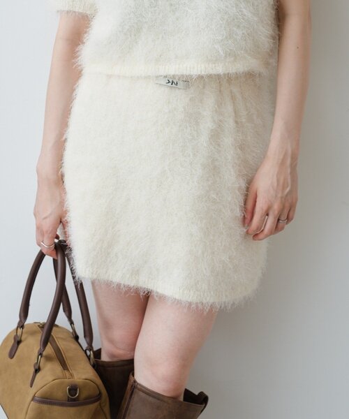 Kastane（カスタネ）の「*【セットアップ対応】シャギーミニスカート（スカート・レディース・アイボリー/チャコールグレー・FREE）」の2枚目の写真
