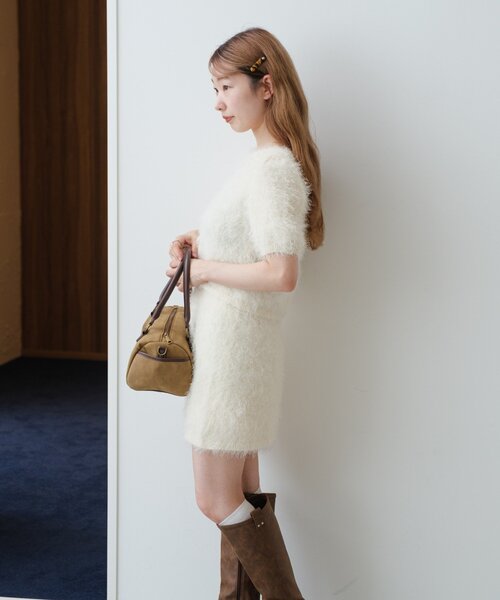 Kastane（カスタネ）の「*【セットアップ対応】シャギーミニスカート（スカート・レディース・アイボリー/チャコールグレー・FREE）」の4枚目の写真