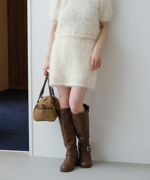 Kastane（カスタネ）の「*【セットアップ対応】シャギーミニスカート（スカート・レディース・アイボリー/チャコールグレー・FREE）」の5枚目の写真