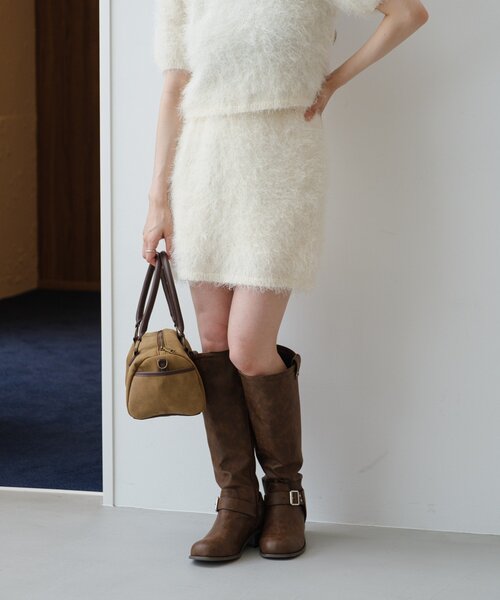 Kastane（カスタネ）の「*【セットアップ対応】シャギーミニスカート（スカート・レディース・アイボリー/チャコールグレー・FREE）」の6枚目の写真