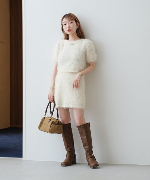 Kastane（カスタネ）の「*【セットアップ対応】シャギーミニスカート（スカート・レディース・アイボリー/チャコールグレー・FREE）」の9枚目の写真