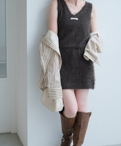 Kastane（カスタネ）の「*【セットアップ対応】シャギーミニスカート（スカート・レディース・アイボリー/チャコールグレー・FREE）」の17枚目の写真