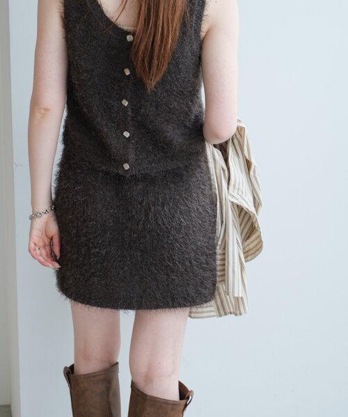 Kastane（カスタネ）の「*【セットアップ対応】シャギーミニスカート（スカート・レディース・アイボリー/チャコールグレー・FREE）」の18枚目の写真