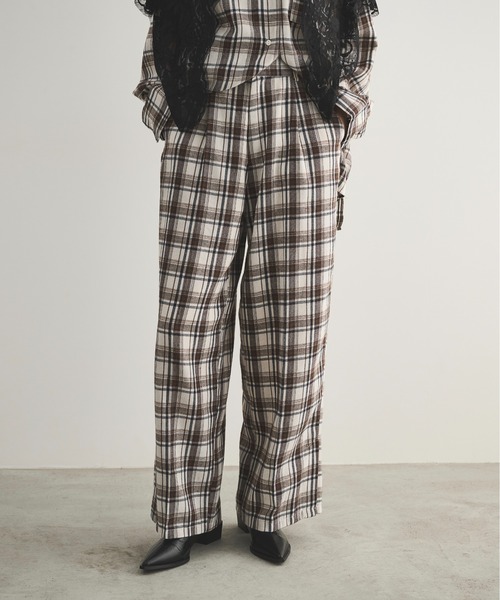 LOSCa（ロスカ）の「チェックワイドスラックス（スラックス・レディース・ブラウン/ブルー/アイボリー・M/S）」の4枚目の写真