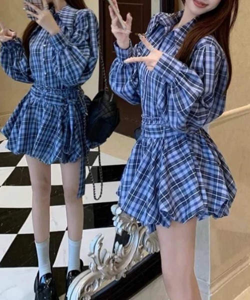 SUKALA チェック ウェストクロス ベリー　M セットアップ　新品 SUKALA チェック ウェストクロス ベリー M セットアップ 新品