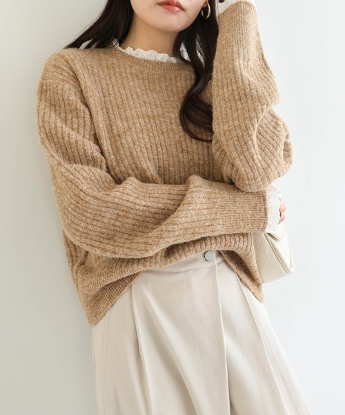 Freesia by andme(フリージアバイアンドミー)の「ミニフリルレース2wayニットカーディガントップス(ニット/セーター・レディース・ベージュ/オフホワイト/グレー・M)」の18枚目の写真