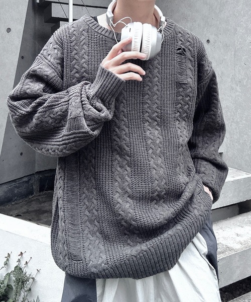 MandO(エムオー)(エムオー)の「オーバーサイズダメージケーブルニット(ニット/セーター・メンズ・チャコールグレー/アイボリー・LARGE/MEDIUM)」の20枚目の写真