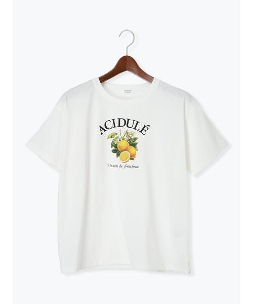 Te chichi TERRASSE（テチチテラス）の「フルーツモチーフ柄Tシャツ（Tシャツ/カットソー・レディース・ブラック/チャコールグレー/オフホワイト・F）」の2枚目の写真