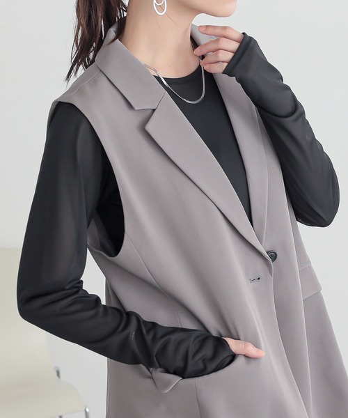 n'OrLABEL(ノアールレーベル)の「シアー指穴クルーネックカットソー(Tシャツ/カットソー・レディース・ラベンダー/ブラック系その他/オフホワイト/ボルドー/ブルーグリーン・2/1)」の1枚目の写真