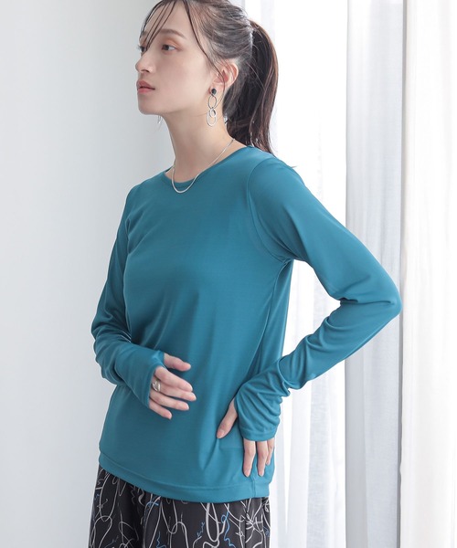 n'OrLABEL(ノアールレーベル)の「シアー指穴クルーネックカットソー(Tシャツ/カットソー・レディース・ラベンダー/ブラック系その他/オフホワイト/ボルドー/ブルーグリーン・2/1)」の3枚目の写真