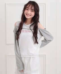 PINK-latte（ピンクラテ）の「レイヤード風肩あきロンT（Tシャツ/カットソー・キッズ）」