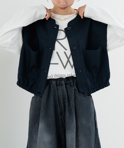 refinedworks(リファインドワークス)の「【refinedworks】旬のレイヤード にぴったりな 万能ベスト(ベスト・レディース・カーキ/ネイビー/ベージュ・FREE)」の3枚目の写真