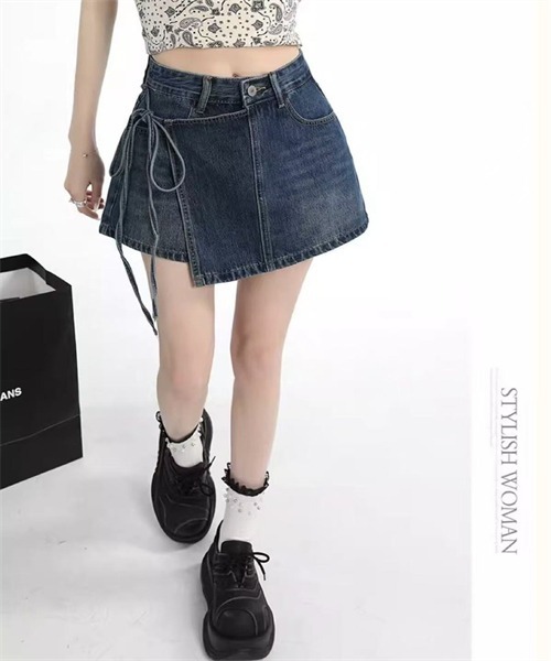 Dream garden(ドリームガーデン)の「脇リボン ラップスカート風デニムショートパンツ(デニムパンツ・レディース・サックスブルー/ブルー・XS/S/XL/2XL/3XL/4XL/L/M)」の19枚目の写真