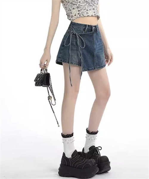 Dream garden(ドリームガーデン)の「脇リボン ラップスカート風デニムショートパンツ(デニムパンツ・レディース・サックスブルー/ブルー・XS/S/XL/2XL/3XL/4XL/L/M)」の20枚目の写真