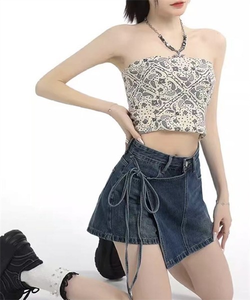 Dream garden(ドリームガーデン)の「脇リボン ラップスカート風デニムショートパンツ(デニムパンツ・レディース・サックスブルー/ブルー・XS/S/XL/2XL/3XL/4XL/L/M)」の17枚目の写真