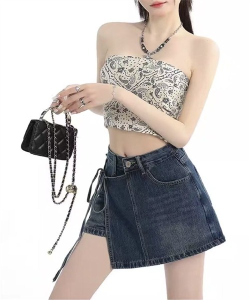 Dream garden(ドリームガーデン)の「脇リボン ラップスカート風デニムショートパンツ(デニムパンツ・レディース・サックスブルー/ブルー・XS/S/XL/2XL/3XL/4XL/L/M)」の16枚目の写真