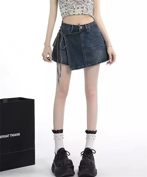 Dream garden(ドリームガーデン)の「脇リボン ラップスカート風デニムショートパンツ(デニムパンツ・レディース・サックスブルー/ブルー・XS/S/XL/2XL/3XL/4XL/L/M)」の18枚目の写真