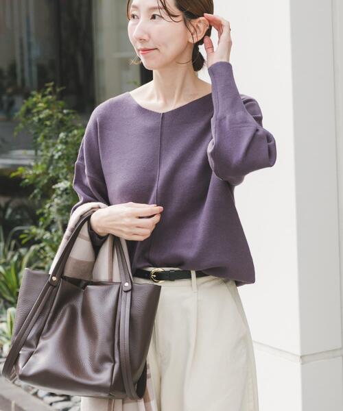 ITEMS URBANRESEARCH(アイテムズ アーバンリサーチ)の「『洗濯可』アウトリンキングVネックニット(ニット/セーター・レディース・パープル/ホワイト系その他/ブラック/オフホワイト/ライトグレー/ミント・FREE)」の7枚目の写真