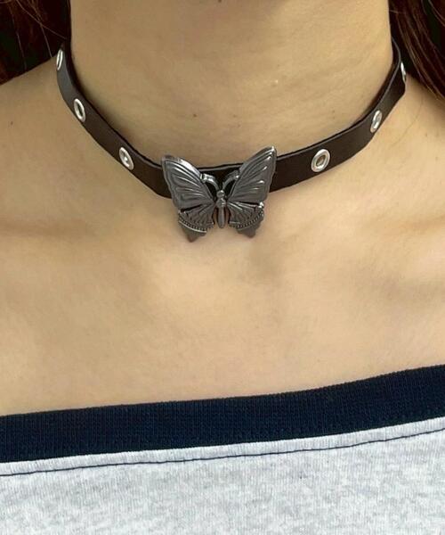 WEGO(ウィゴー)の「WEGO/バタフライモチーフアイレットチョーカー(チョーカー・レディース・ブラック・FREE)」の2枚目の写真
