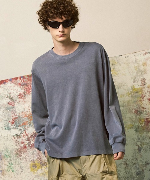 UNISEX》【EX】Prime-Over Pigment Smooth Crew Neck Long Sleeve T