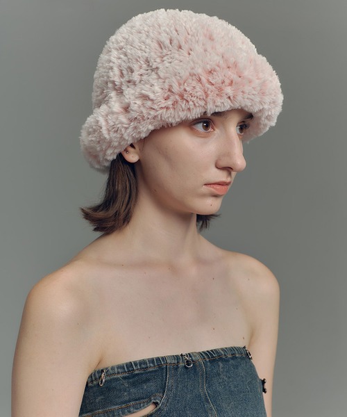 SANSeLF（サンセルフ）の「【SANSeLF】 バケットハット シャギーニット ふわもこデザイン saa25a059（ハット・レディース・ピンク・FREE）」の2枚目の写真