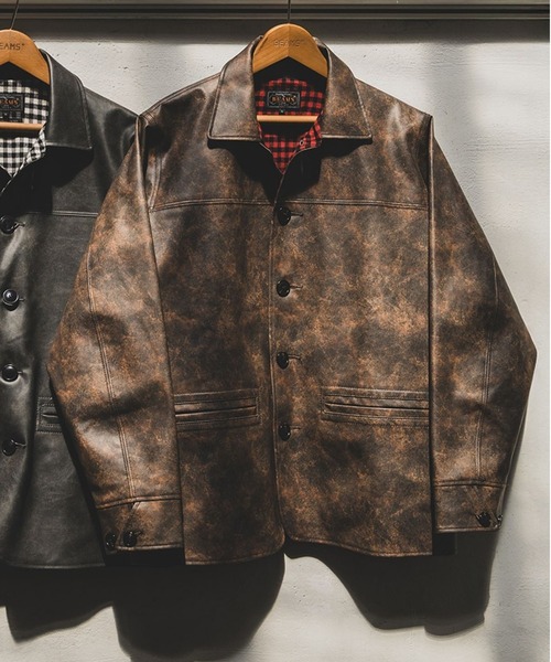 BEAMS PLUS（ビームスプラス）の「エイジド フェイクレザー カーコート（ブルゾン・メンズ・ブラック/ブラウン・S/XL/M/L）」の2枚目の写真